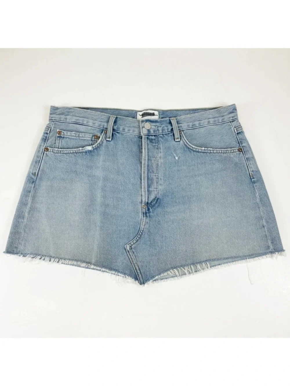 Agolde Parker Angled Denim Jean Skirt Womens 30 Blue Distressed Frayed Edge